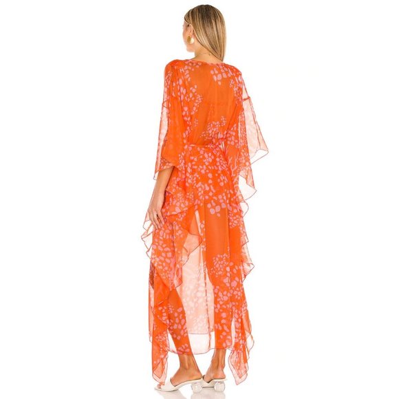 PatBO Coral Print Caftan in Coral - Picture 3 of 10
